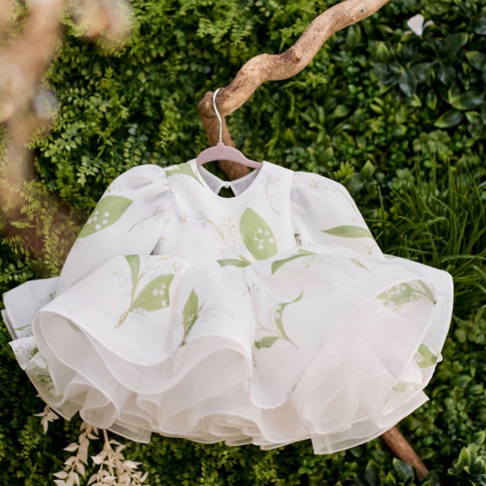 Floral White and Green Baby Dress
